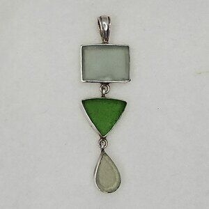 Jessica Lee Sterling Silver JL 925 Blue Green Sea Glass Pendant Slide 3p Dangle